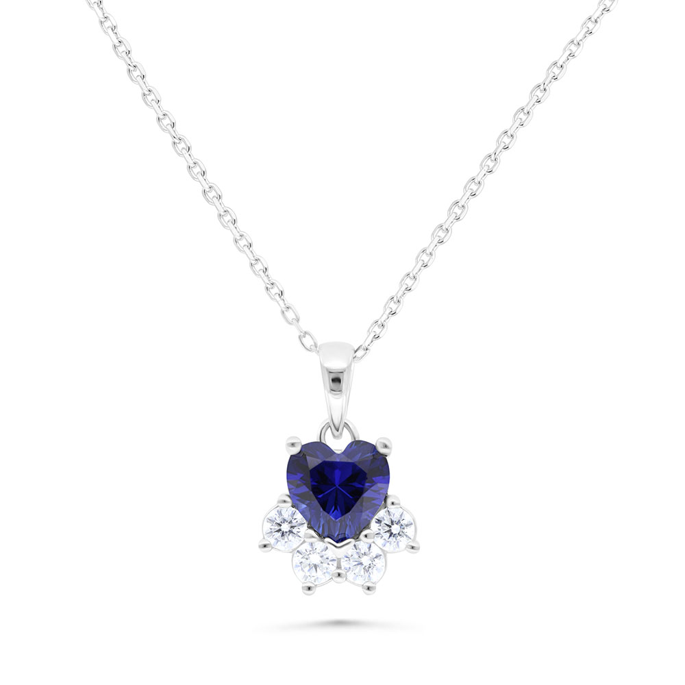 Sterling Silver 925 Necklace Rhodium Plated Embedded With Sapphire Corundum And White Zircon