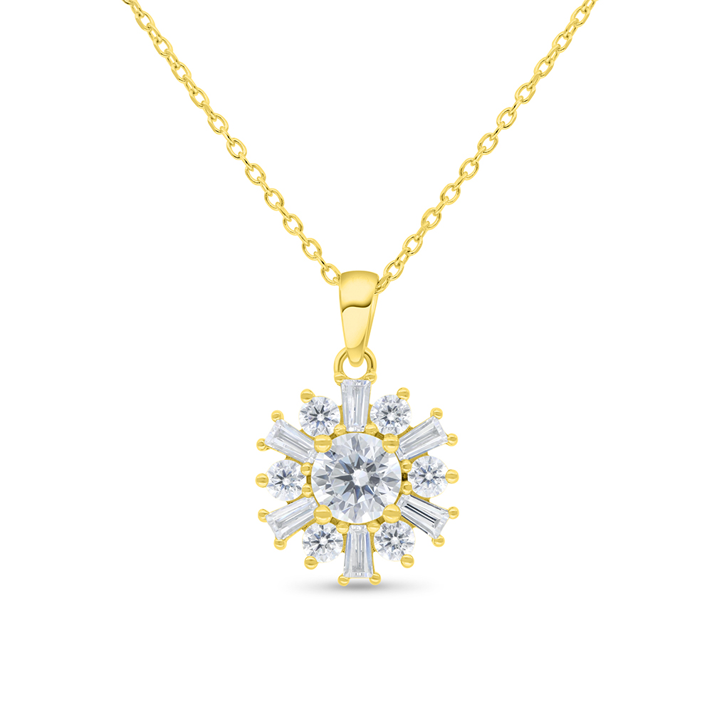 Sterling Silver 925 Necklace Gold Plated Embedded With White Zircon