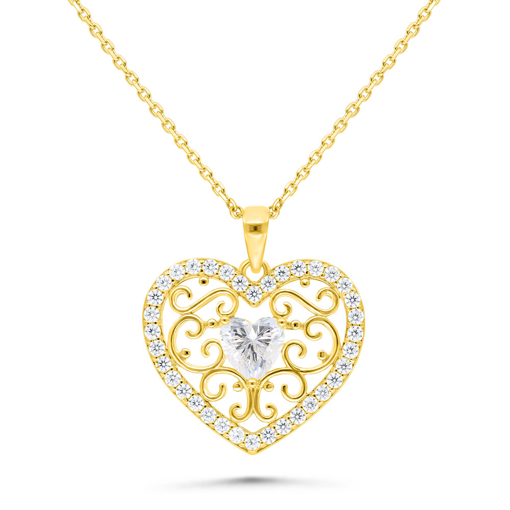 Sterling Silver 925 Necklace Gold Plated Embedded With White Zircon