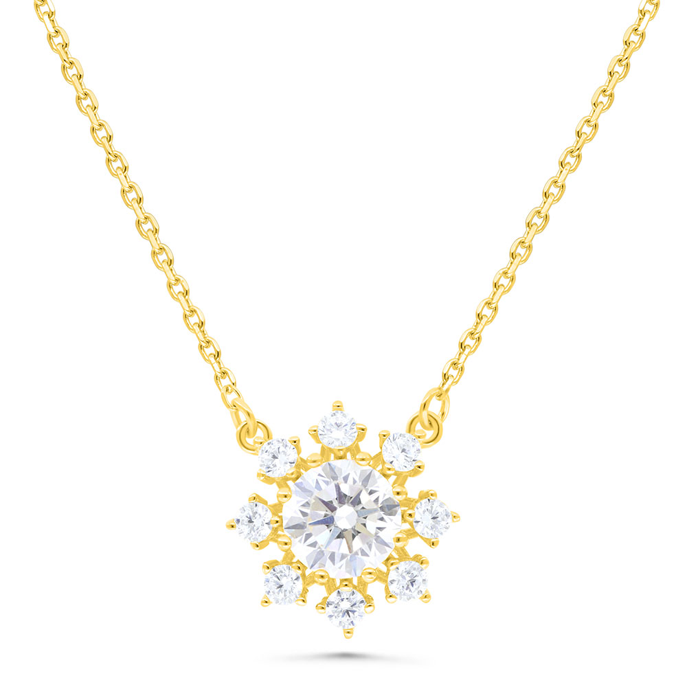 Sterling Silver 925 Necklace Gold Plated Embedded With White Zircon