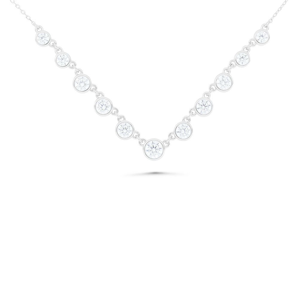 Sterling Silver 925 Necklace Rhodium Plated Embedded With White Zircon