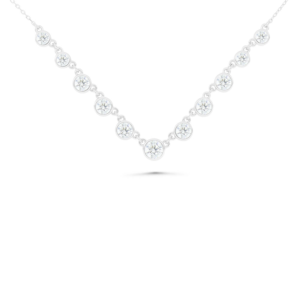 Sterling Silver 925 Necklace Rhodium Plated Embedded With Yellow Zircon And White Zircon