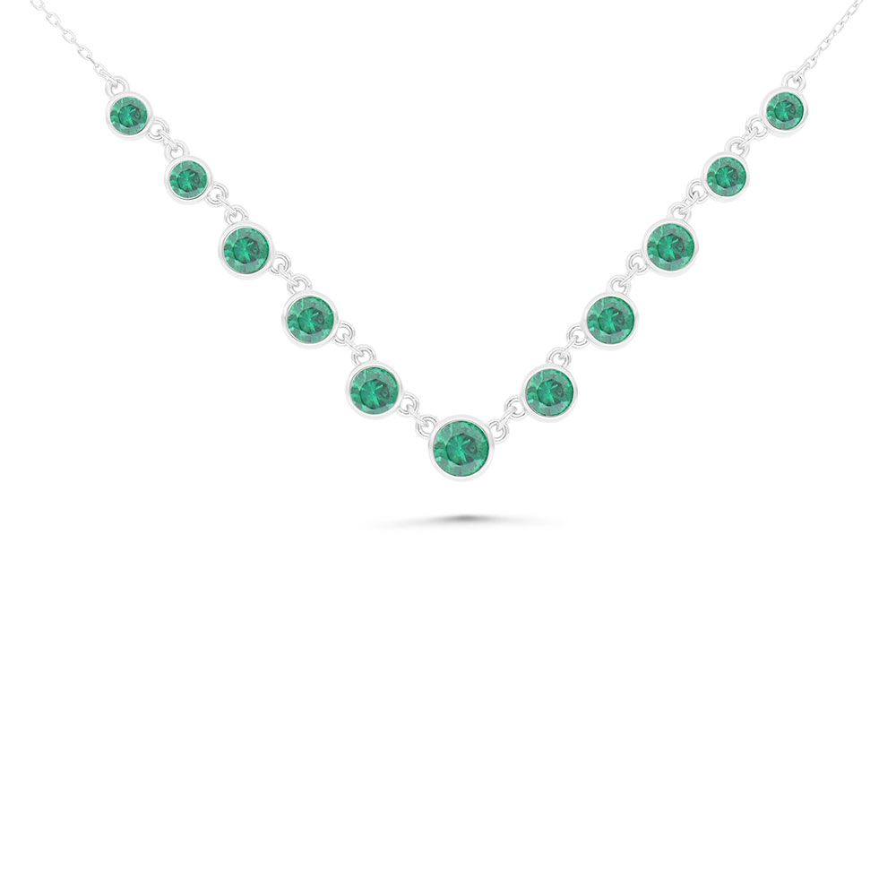 Sterling Silver 925 Necklace Rhodium Plated Embedded With Emerald Zircon And White Zircon