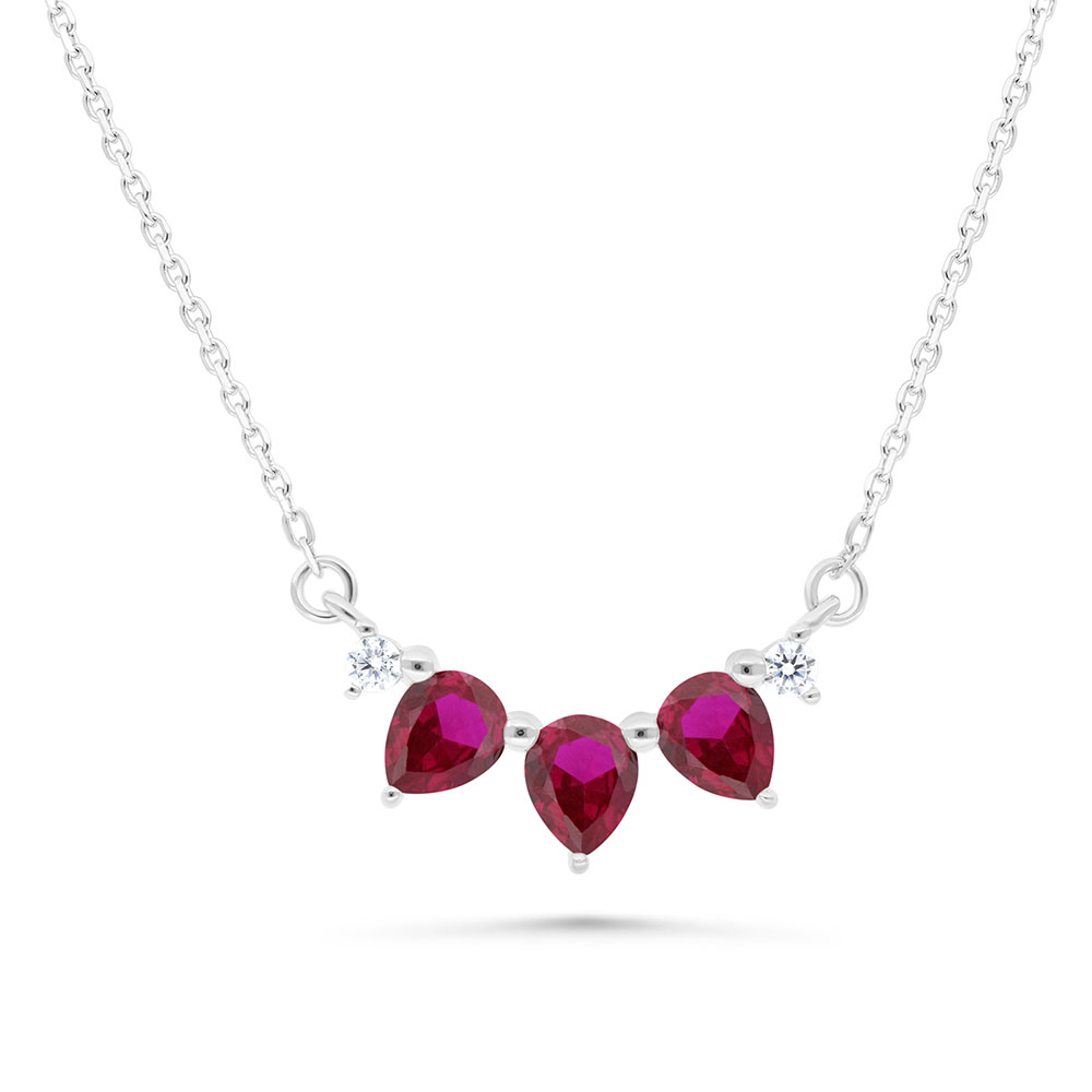 Sterling Silver 925 Necklace Rhodium Plated Embedded With Ruby Corundum And White Zircon