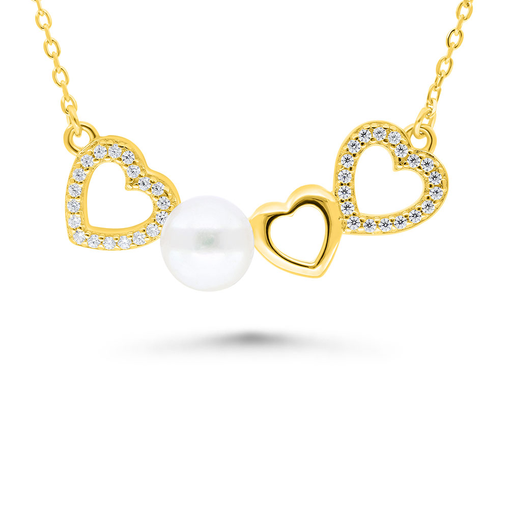 Sterling Silver 925 Necklace Golden Plated Embedded With White Shell Pearl And White Zircon