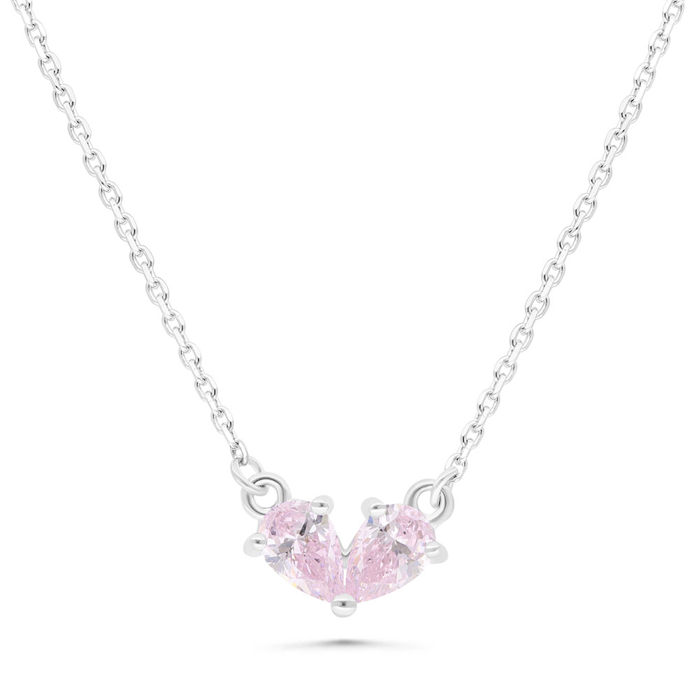 Sterling Silver 925 Necklace Rhodium Plated Embedded With pink Zircon