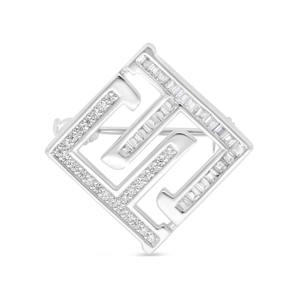 Sterling Silver 925 Brooch Rhodium Plated Embedded With White Zircon