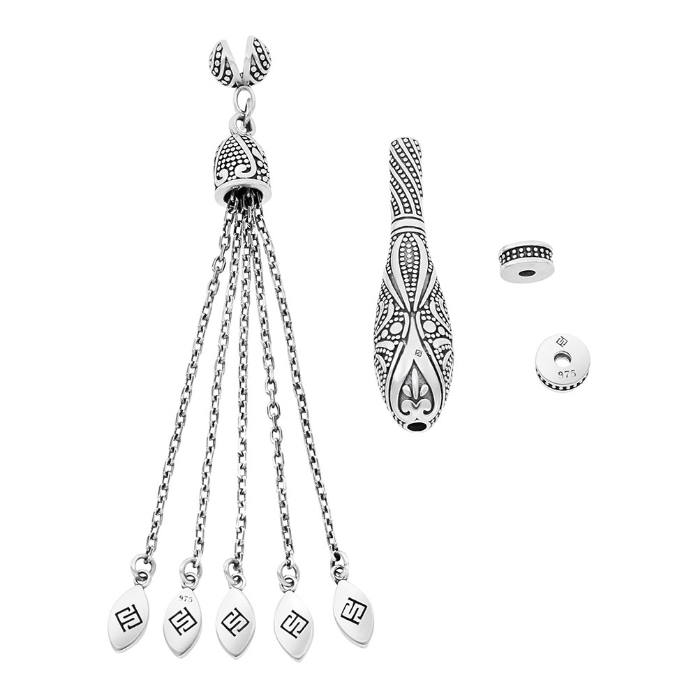 Rosary Accessories Set (Minaret, Tassel And 2 Spacers) 925 Oxidized  Silver