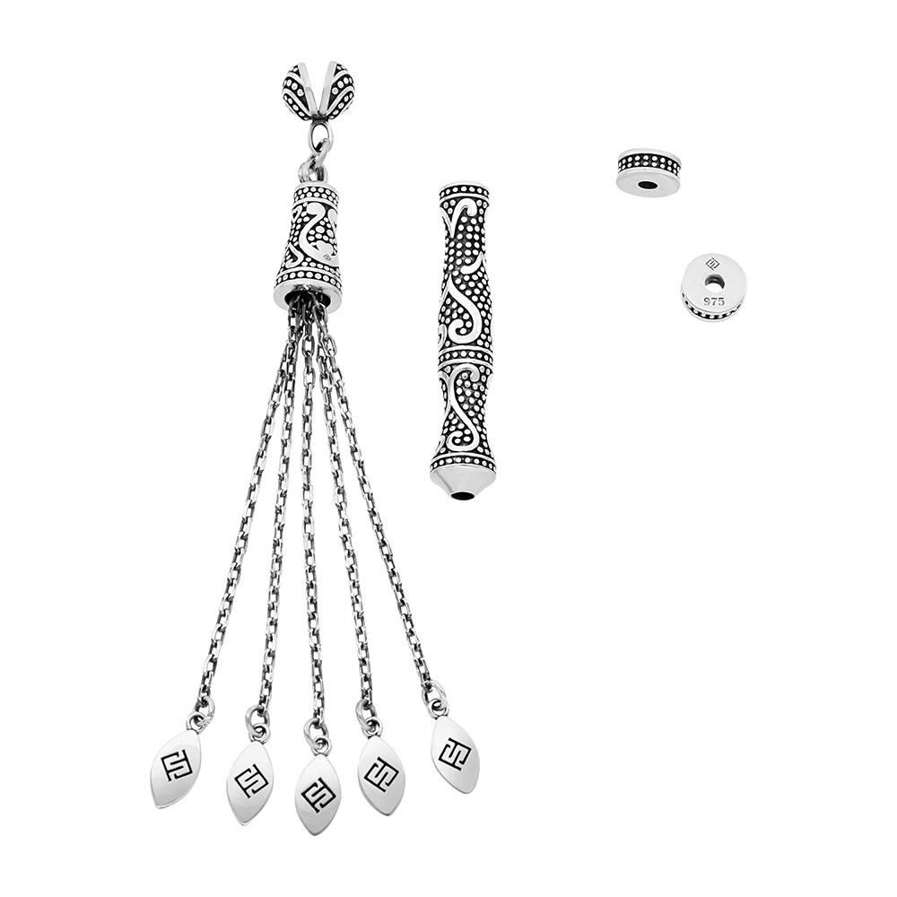 Rosary Accessories Set (Minaret, Tassel And 2 Spacers) 925 Oxidized  Silver