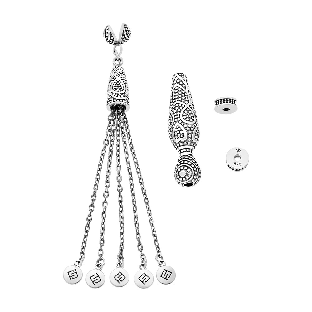 Rosary Accessories Set (Minaret, Tassel And 2 Spacers) 925 Oxidized  Silver