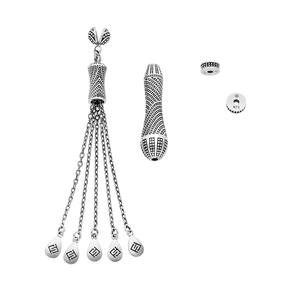 Rosary Accessories Set (Minaret, Tassel And 2 Spacers) 925 Oxidized  Silver