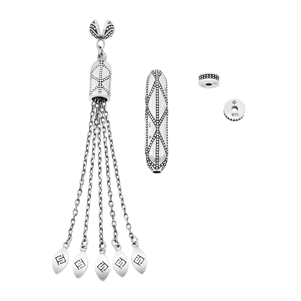 Rosary Accessories Set (Minaret, Tassel And 2 Spacers) 925 Oxidized  Silver