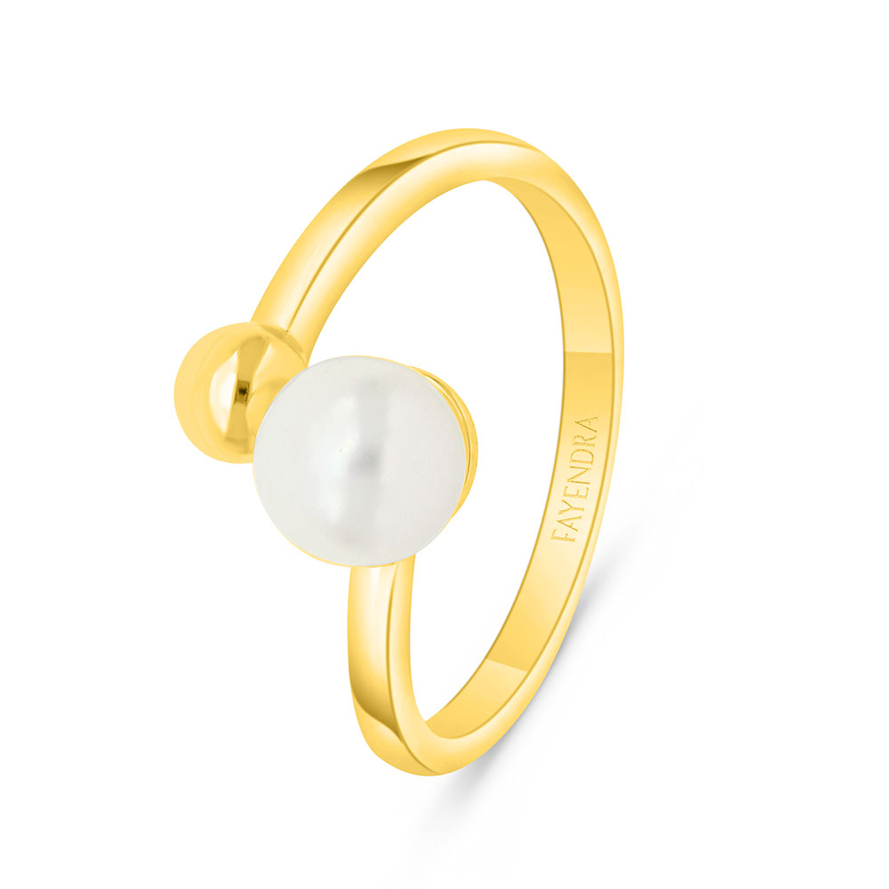 Sterling Silver 925 Ring Golden Plated Embedded With White Shell Pearl 