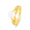 Sterling Silver 925 Ring Golden Plated Embedded With White Shell Pearl And White Zircon