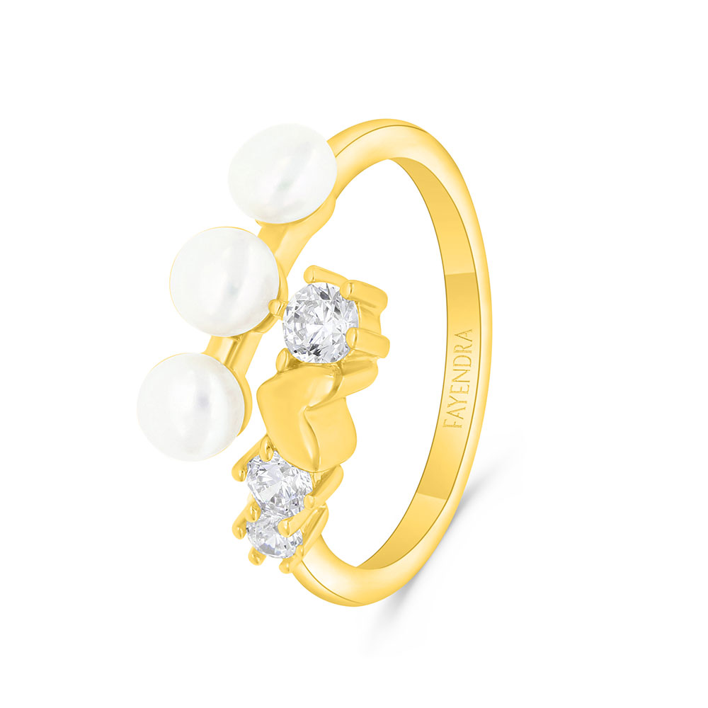 Sterling Silver 925 Ring Golden Plated Embedded With White Shell Pearl And White Zircon