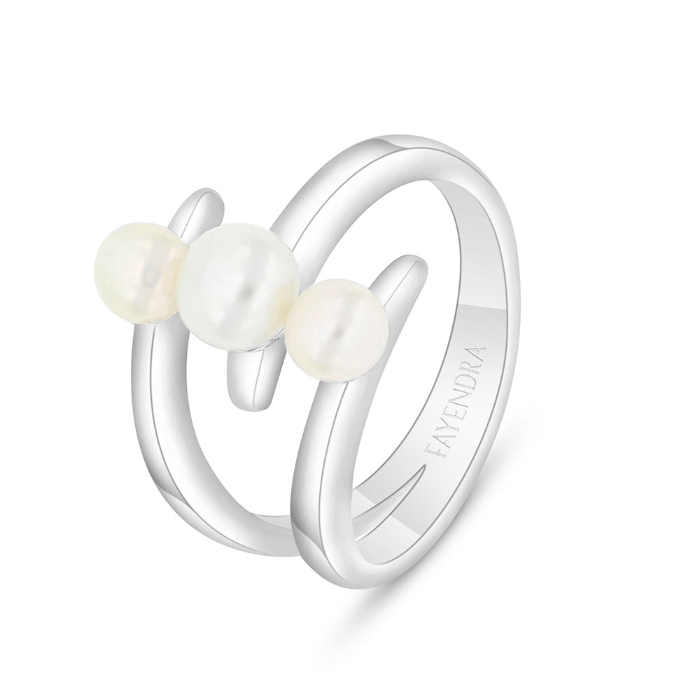 Sterling Silver 925 Ring Rhodium Plated Embedded With White Shell Pearl 