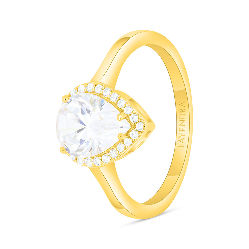 Sterling Silver 925 Ring Golden Plated Embedded With White Zircon