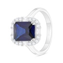 Sterling Silver 925 Ring Rhodium Plated Embedded With Sapphire Corundum And White Zircon