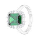 Sterling Silver 925 Ring Rhodium Plated Embedded With Emerald Zircon And White Zircon