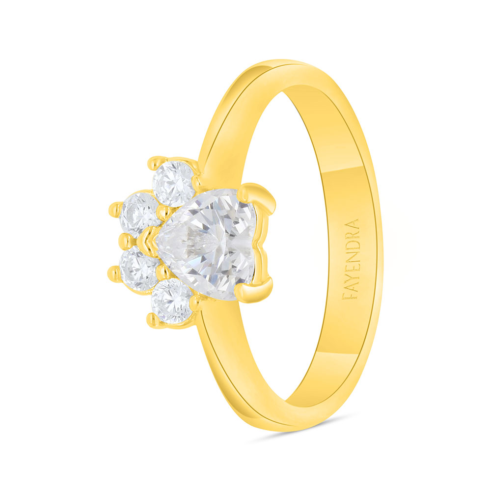 Sterling Silver 925 Ring Golden Plated Embedded With White Zircon