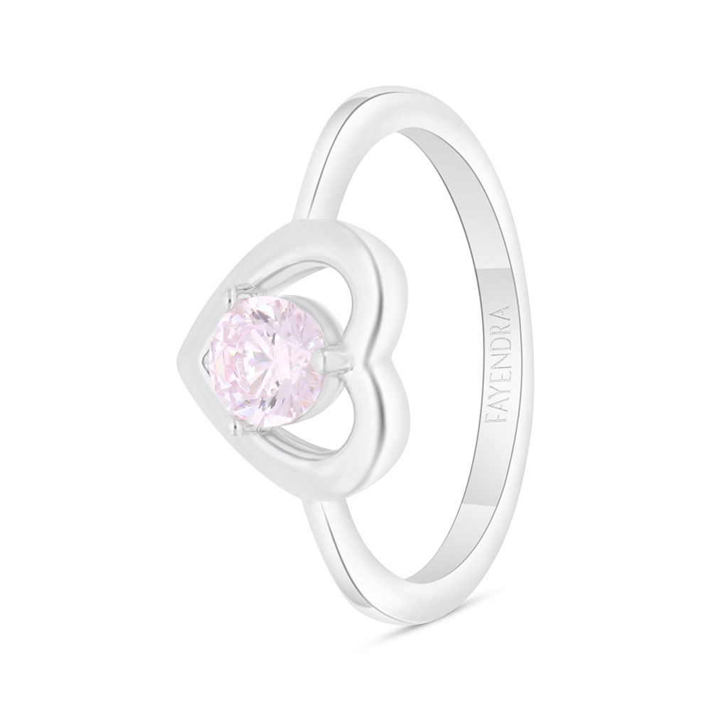 Sterling Silver 925 Ring Rhodium Plated Embedded With Pink Zircon