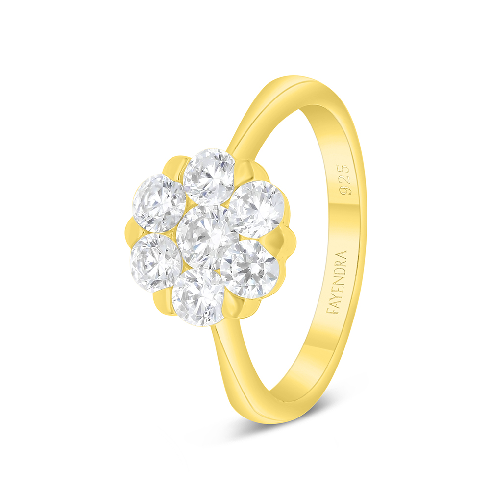 Sterling Silver 925 Ring Gold Plated Embedded With White Zircon