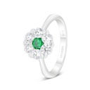 Sterling Silver 925 Ring Rhodium Plated Embedded With Emerald Zircon And White Zircon