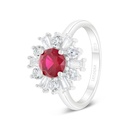 Sterling Silver 925 Ring Rhodium Plated Embedded With Ruby Corundum And White Zircon