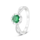 Sterling Silver 925 Ring Rhodium Plated Embedded With Emerald Zircon And White Zircon