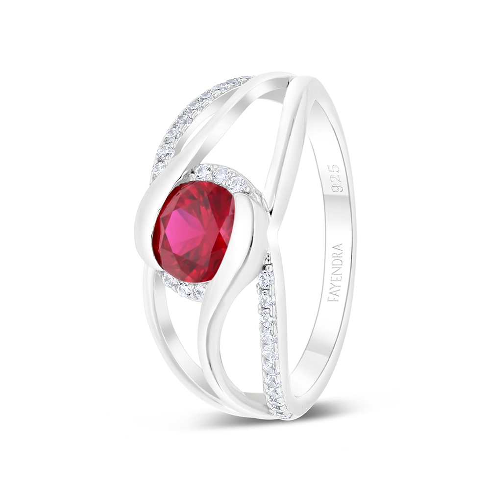 Sterling Silver 925 Ring Rhodium Plated Embedded With Ruby Corundum And White Zircon