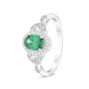 Sterling Silver 925 Ring Rhodium Plated Embedded With Emerald Zircon And White Zircon