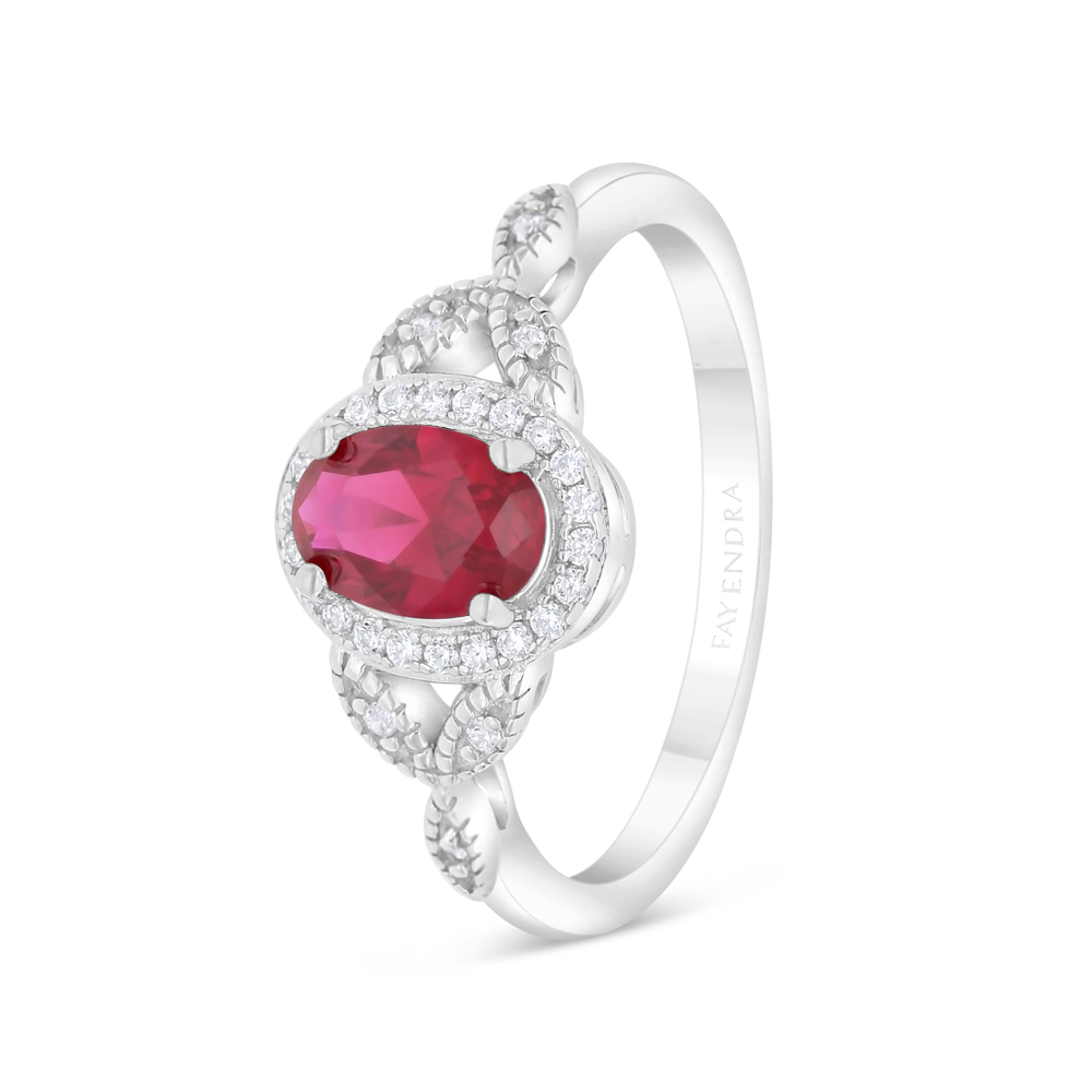 Sterling Silver 925 Ring Rhodium Plated Embedded With Ruby Corundum And White Zircon