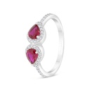 Sterling Silver 925 Ring Rhodium Plated Embedded With Ruby Corundum And White Zircon