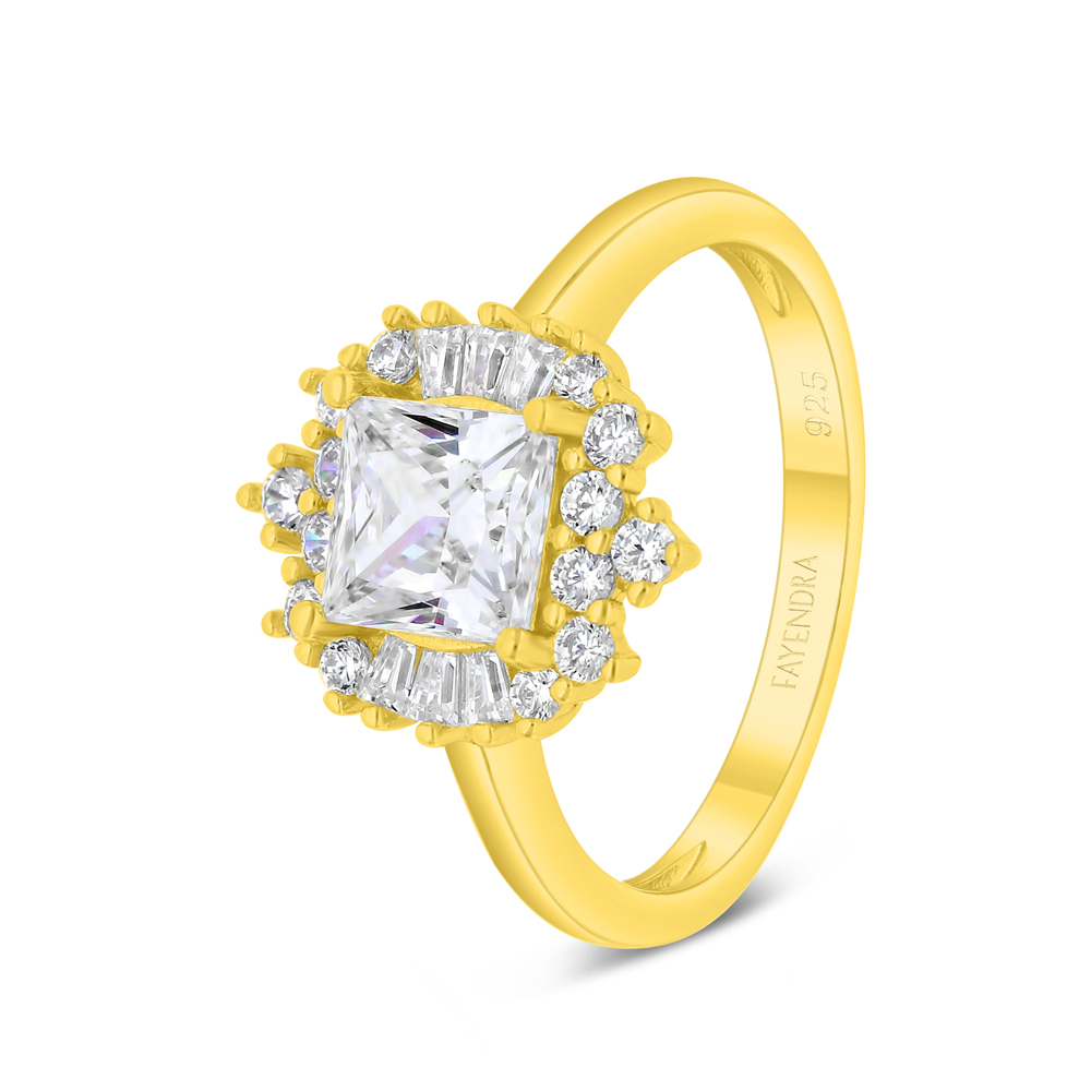 Sterling Silver 925 Ring Gold Plated Embedded With White Zircon