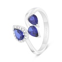 Sterling Silver 925 Ring Rhodium Plated Embedded With Sapphire Corundum And White Zircon