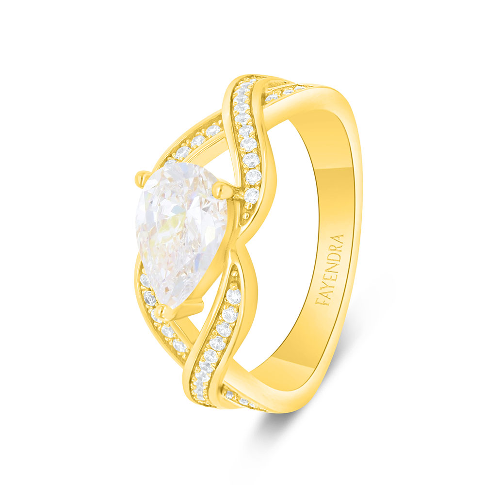 Sterling Silver 925 Ring Gold Plated Embedded With White Zircon