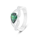 Sterling Silver 925 Ring Rhodium Plated Embedded With Emerald Zircon And White Zircon