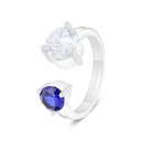 Sterling Silver 925 Ring Rhodium Plated Embedded With Sapphire Corundum And White Zircon