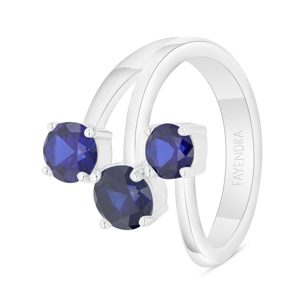 Sterling Silver 925 Ring Rhodium Plated Embedded With Sapphire Corundum And White Zircon