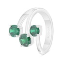 Sterling Silver 925 Ring Rhodium Plated Embedded With Emerald Zircon And White Zircon