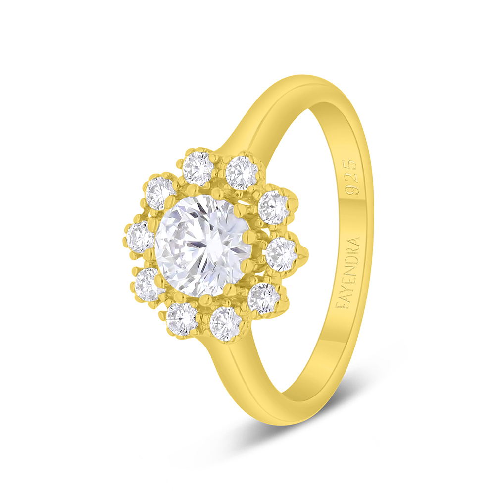 Sterling Silver 925 Ring Golden Plated Embedded With White Zircon