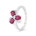 Sterling Silver 925 Ring Rhodium Plated Embedded With Ruby Corundum And White Zircon