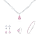 Sterling Silver 925 SET Rhodium Plated Embedded With pink  Zircon And White Zircon