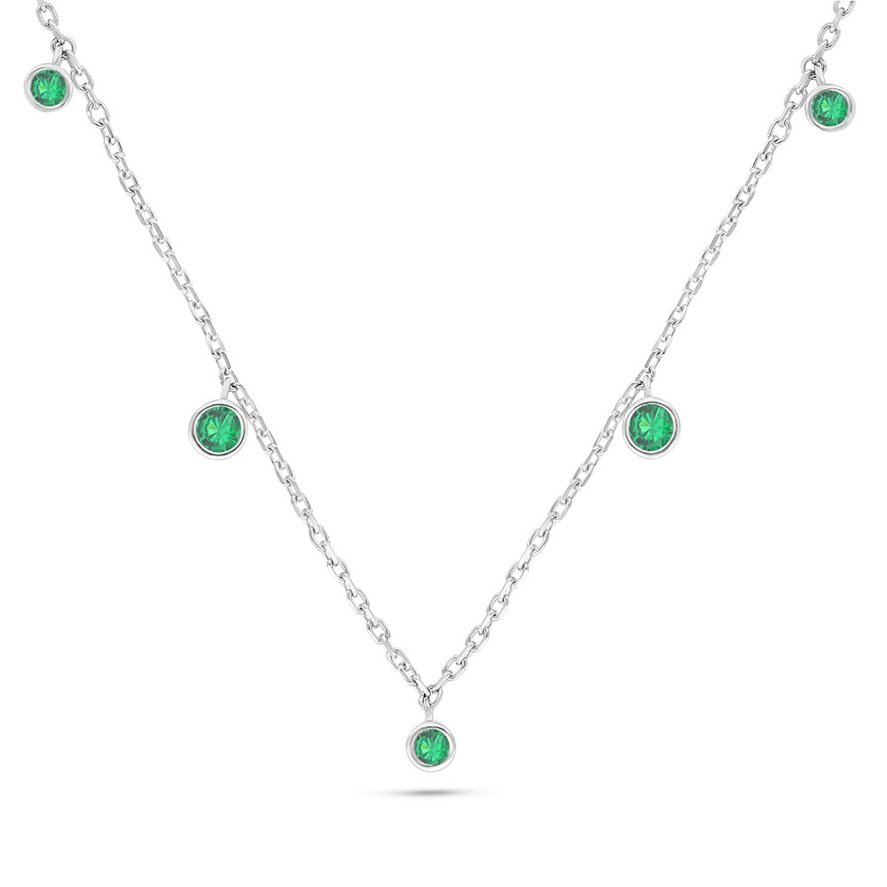 Sterling Silver 925 Necklace Rhodium Plated Embedded With Emerald Zircon