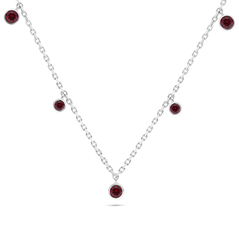 Sterling Silver 925 Necklace Rhodium Plated Embedded With Ruby Corundum 