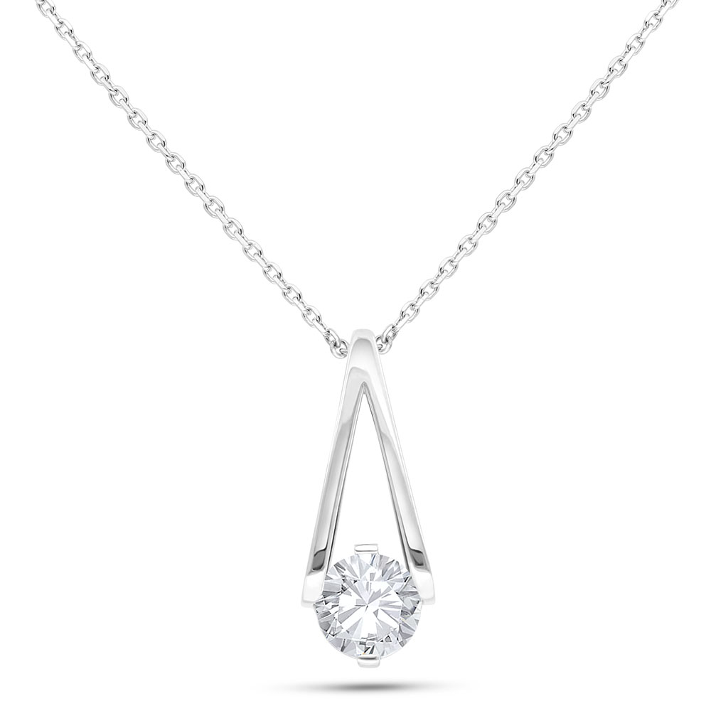 Sterling Silver 925 Necklace Rhodium Plated Embedded With White Zircon