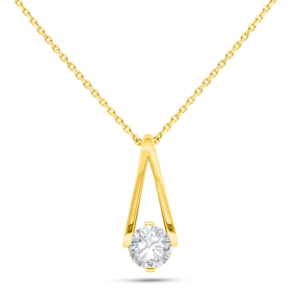 Sterling Silver 925 Necklace Golden Plated Embedded With White Zircon