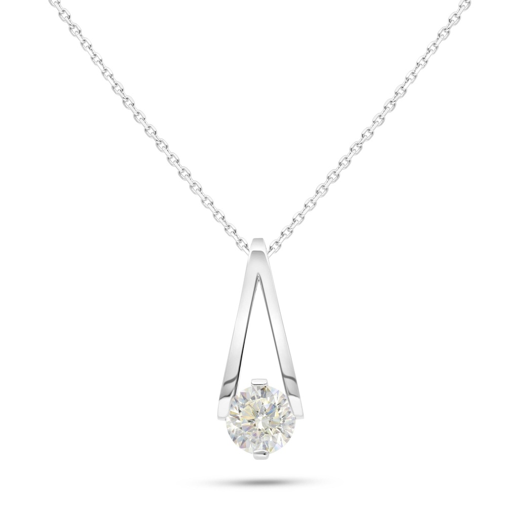 Sterling Silver 925 Necklace Rhodium Plated Embedded With Yellow Diamond 