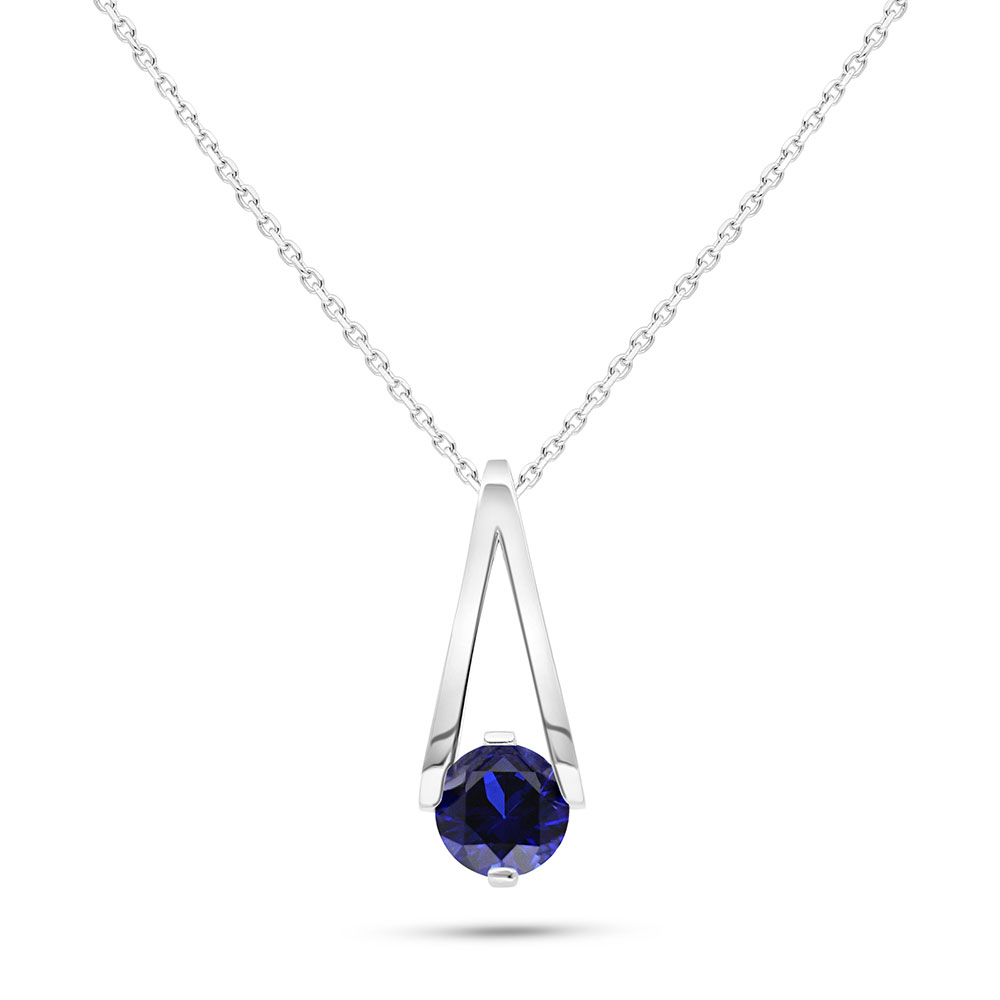 Sterling Silver 925 Necklace Rhodium Plated Embedded With Sapphire Corundum 