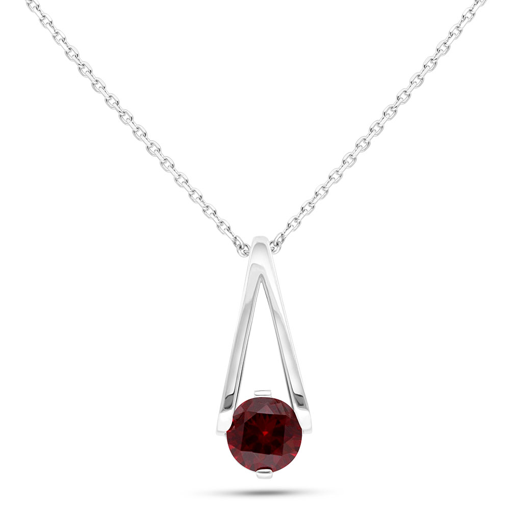 Sterling Silver 925 Necklace Rhodium Plated Embedded With Ruby Corundum 